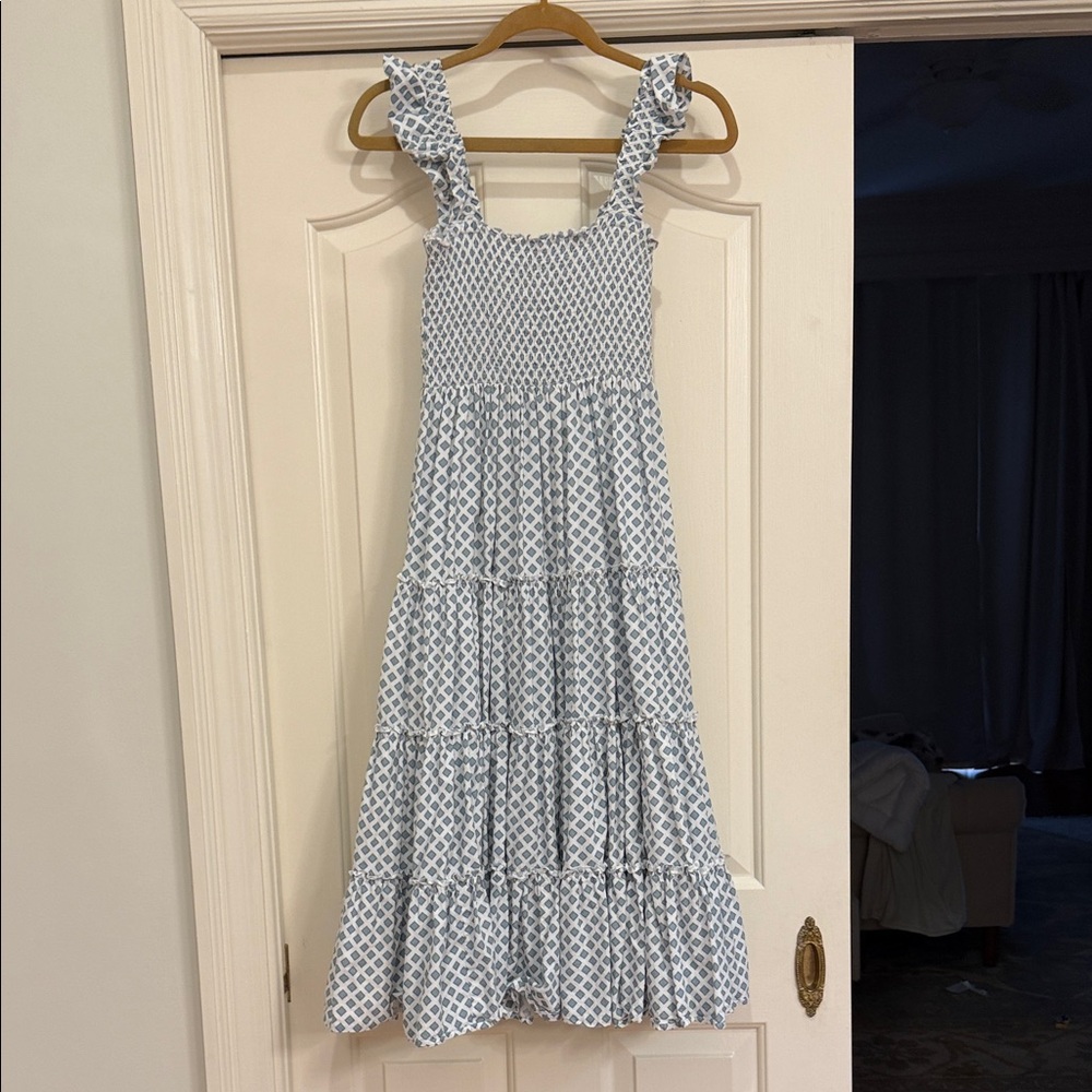 Blue and white maxi dress